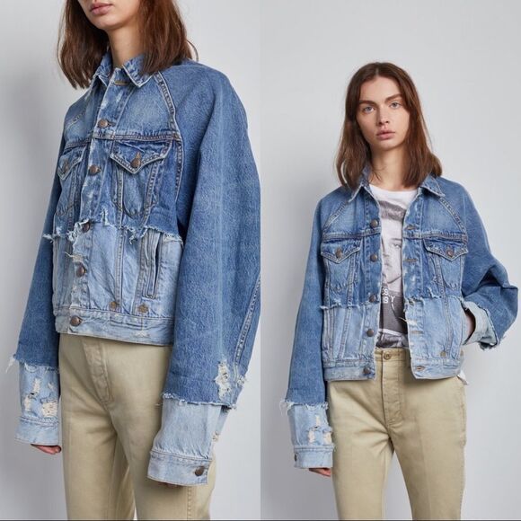 R13 Double Shredded Raglan Trucker Denim Jacket - Picture 6 of 12